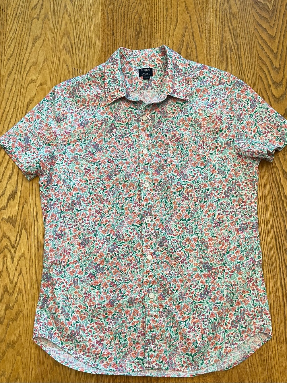 J. Crew Short-Sleeve Floral Button-Down Shirt — Pink & Green